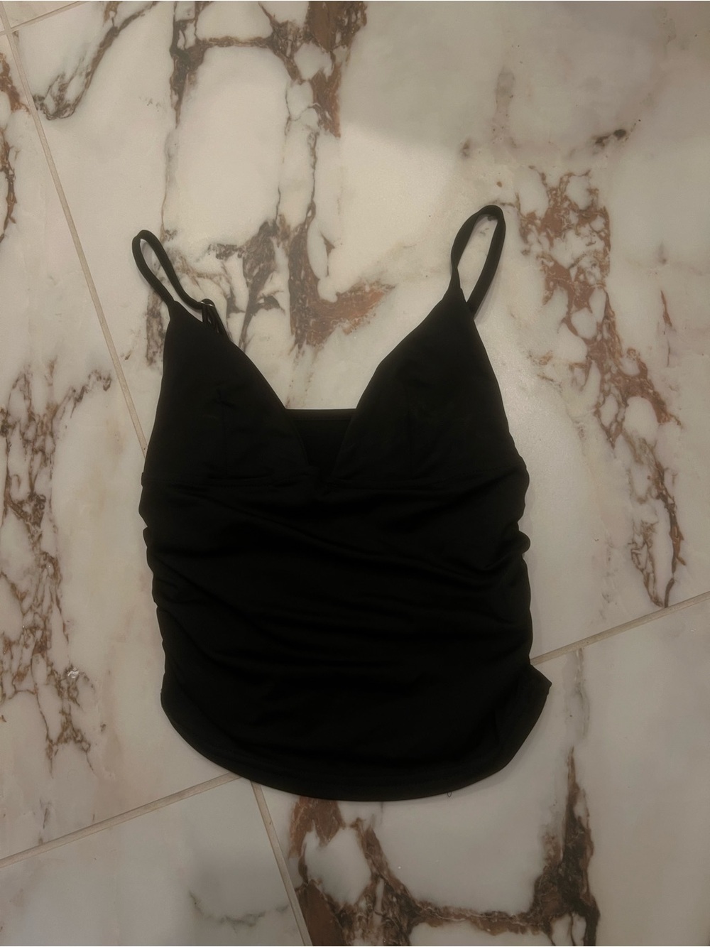 Black Women's Ruched Cami Top - Classic Spaghetti Strap Tank